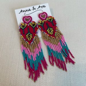 NWT Anna and Ava beaded fringe heart earrings